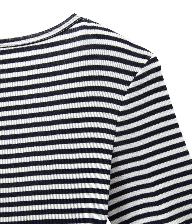 Body donna in cotone effetto seconda pelle blu/bianco