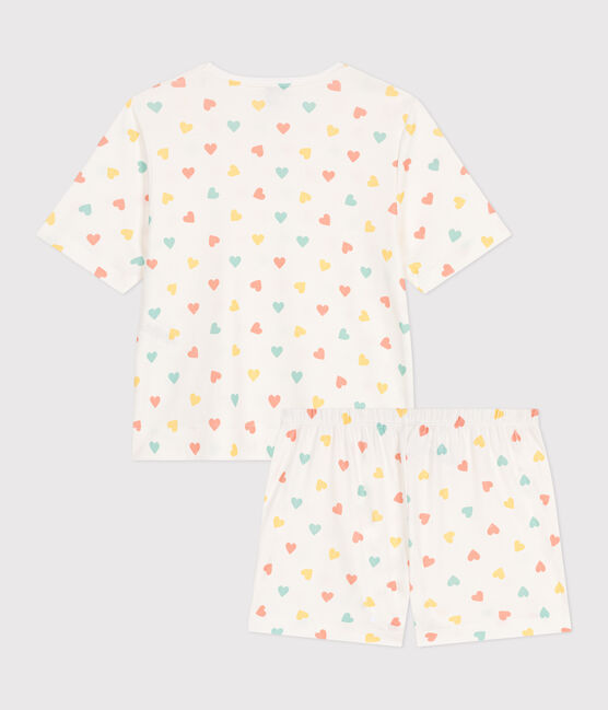Pigiama corto in cotone con stampa a cuori donna bianco MARSHMALLOW/bianco MULTICO