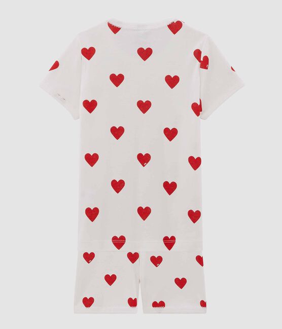 Pigiama corto bambina in cotone motivo cuore bianco MARSHMALLOW/rosso TERKUIT