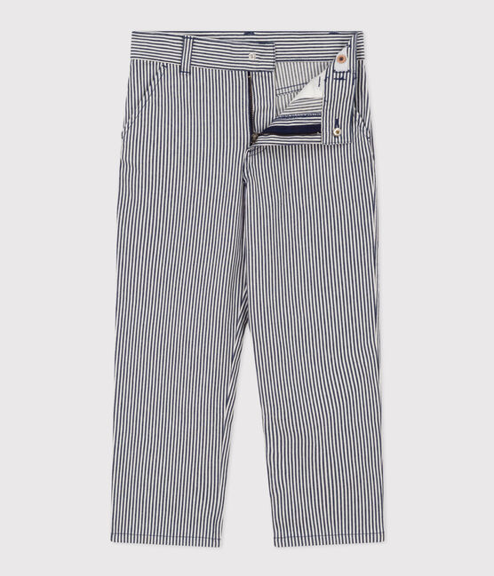 Pantalone bambino in tela di cotone a righe blu MEDIEVAL/bianco MARSHMALLOW