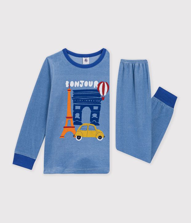 Pigiama in ciniglia con motivo Parigi bambino blu