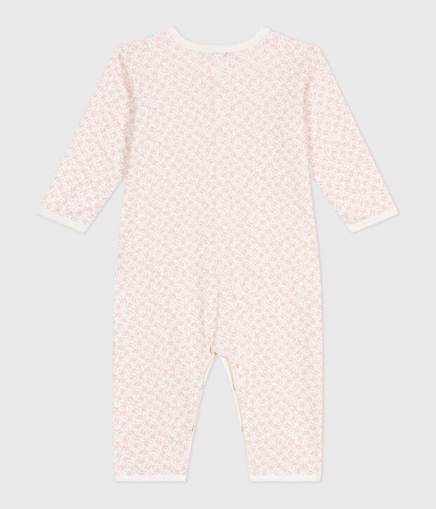 Pigiama senza piedini in cotone a fiori neonato bianco/rosa