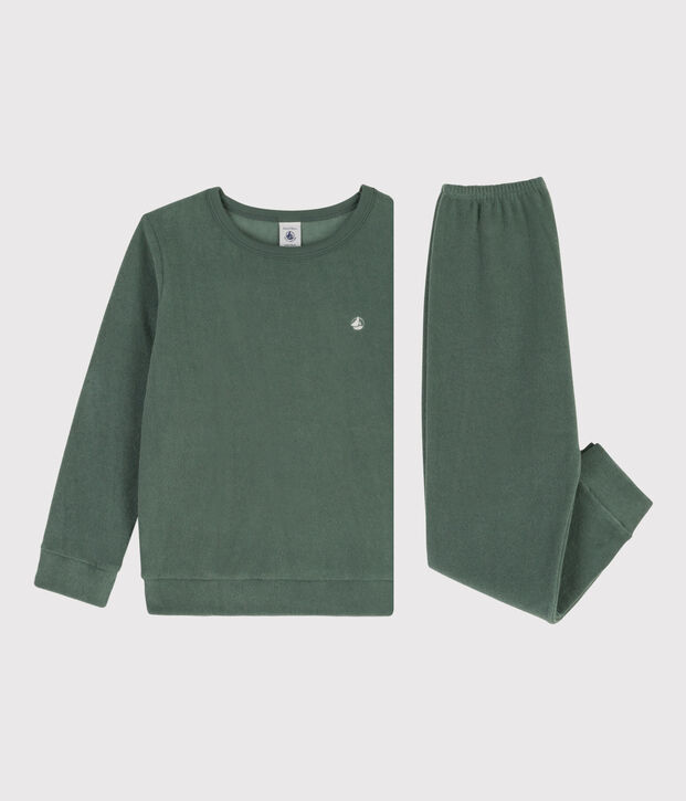 Pigiama in spugna bouclette grattata per bimba/bimbo verde