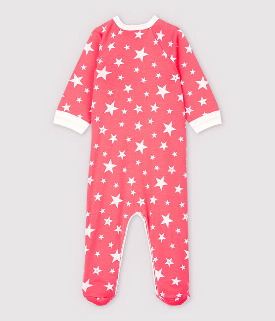 Tutina pigiama con zip a stelle bebé in cotone rosa PEACHY/bianco MARSHMALLOW