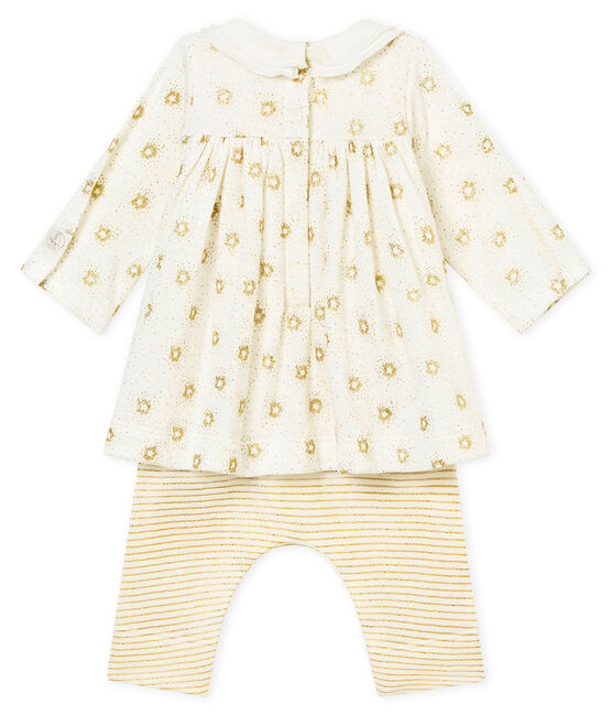 Abito leggings per bebé femmina bianco MARSHMALLOW/giallo DORE