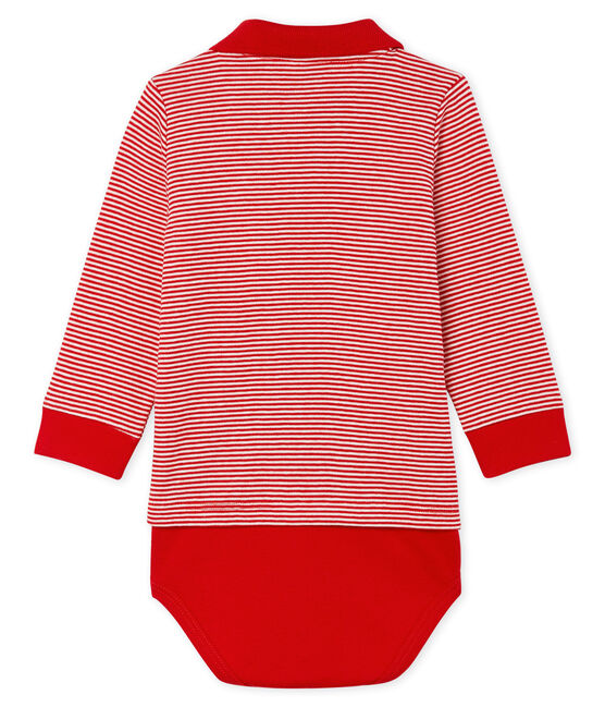 Body a polo fantasia millerighe bebè maschio rosso TERKUIT/bianco MARSHMALLOW