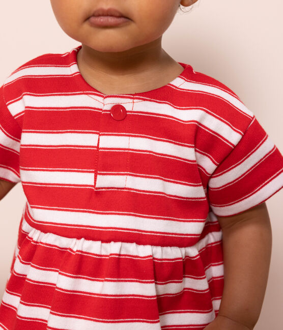 Abito bebè a maniche corte in jersey spesso a righe rosso PEPS/bianco MARSHMALLOW