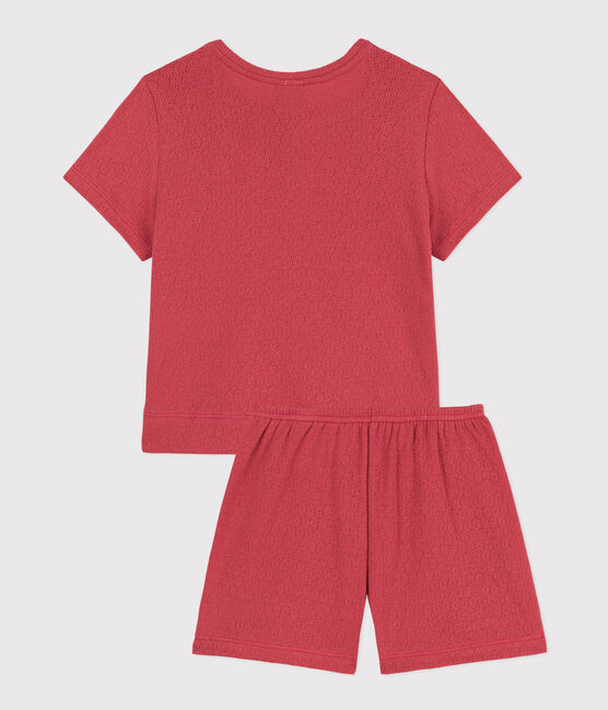 Pigiama corto bambina in cotone traforato tinta unita rosa PAPI