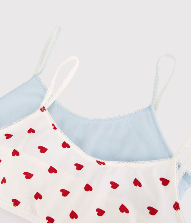 Confezione da 2 brassi&egrave;re cuore rosso bambina in cotone biologico e elastan multicolore