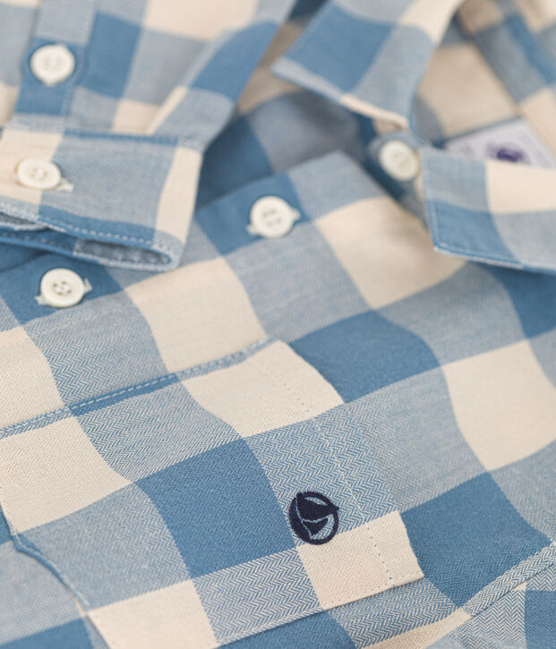 Camicia in flanella bambino blu/ecru