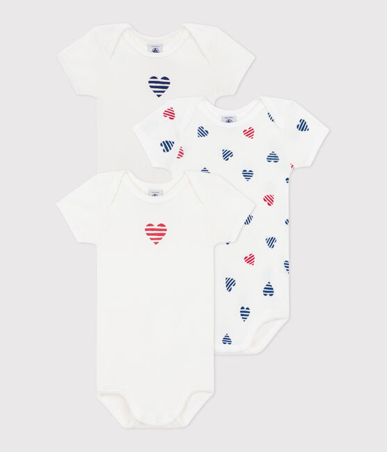 Set di 3 body a maniche corte in cotone con cuori a righe neonato variante 1