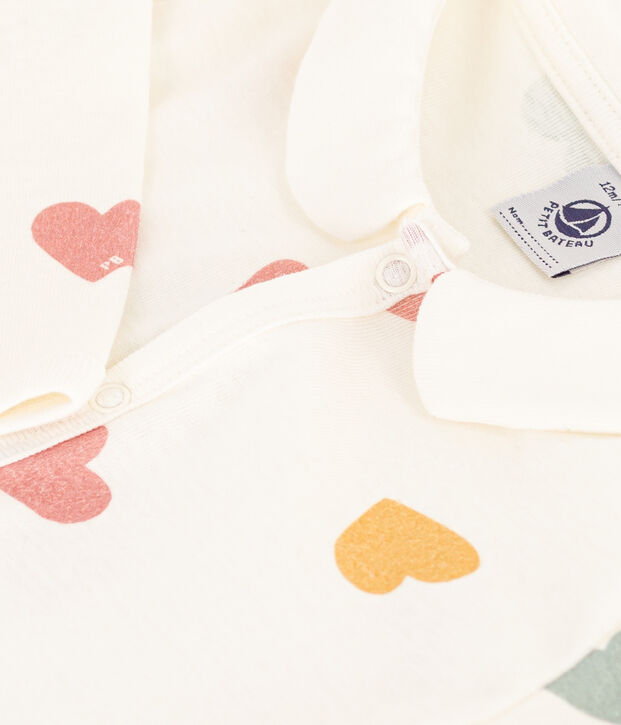 Pigiama beb&egrave; senza piedi a cuori multicolori in cotone bianco/multicolore