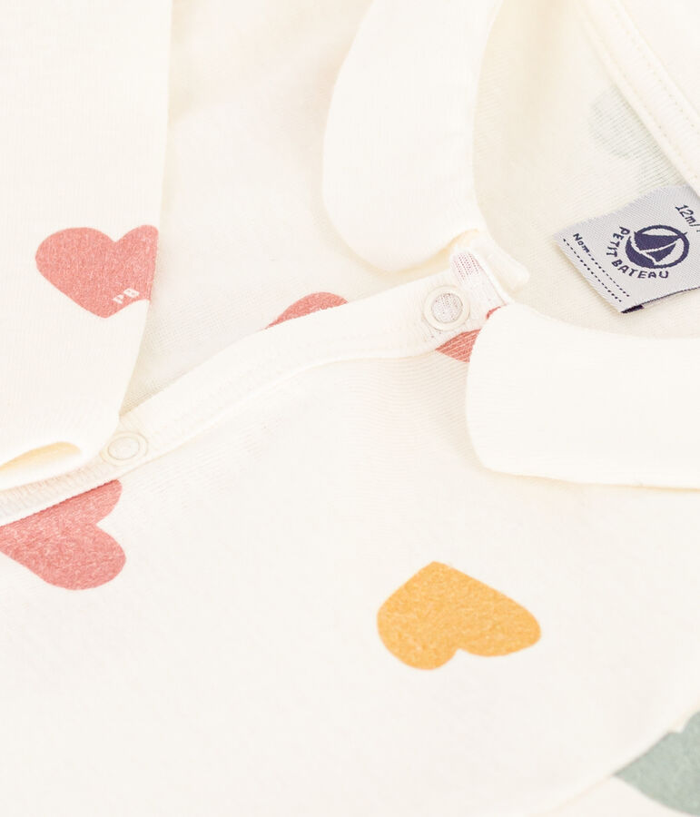 Pigiama beb&egrave; senza piedi a cuori multicolori in cotone bianco/multicolore