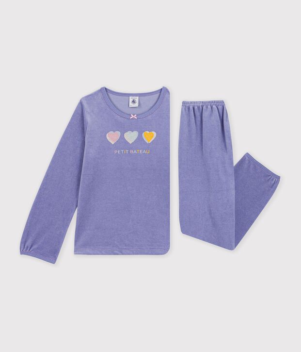 Pigiama in ciniglia tinta unita con motivo a cuori bambina viola