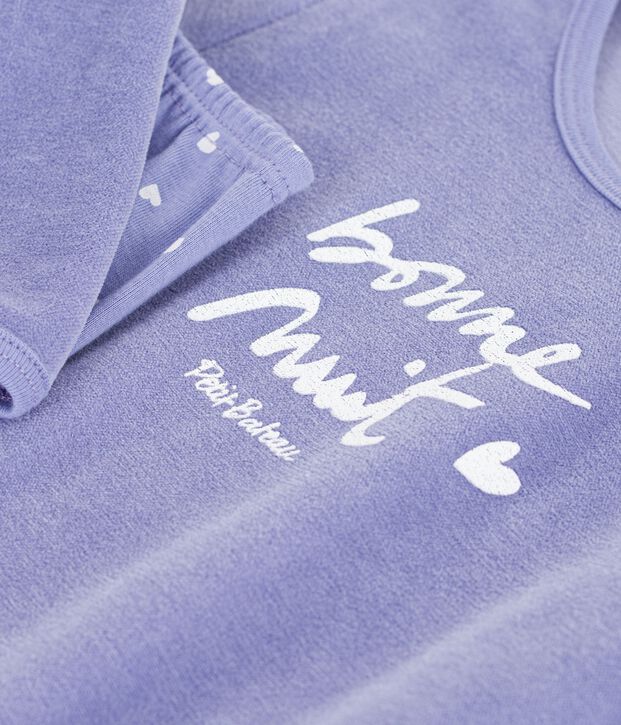 Camicia da notte e leggings bambina in ciniglia viola/bianco