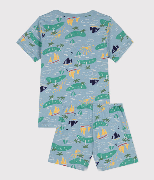 Pigiama corto in cotone con fantasia esploratore per bimbi, unisex blu/multicolore