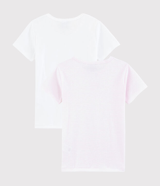 Confezione da 2 t-shirt manica corta millerighe rosa bambina multicolore