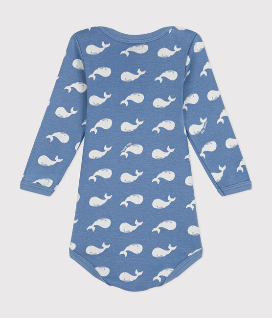 Body a maniche lunghe in cotone neonato blu BEACH/ MARSHMALLOW