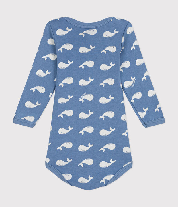Body a maniche lunghe in cotone neonato blu/bianco
