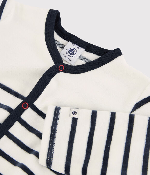 Tutina pigiama beb&egrave; in velluto bianco/blu