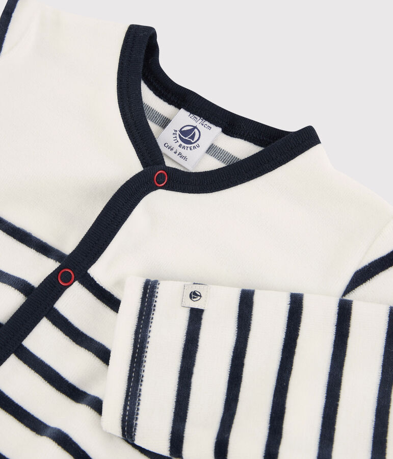 Tutina pigiama beb&egrave; in velluto bianco MARSHMALLOW/blu SMOKING