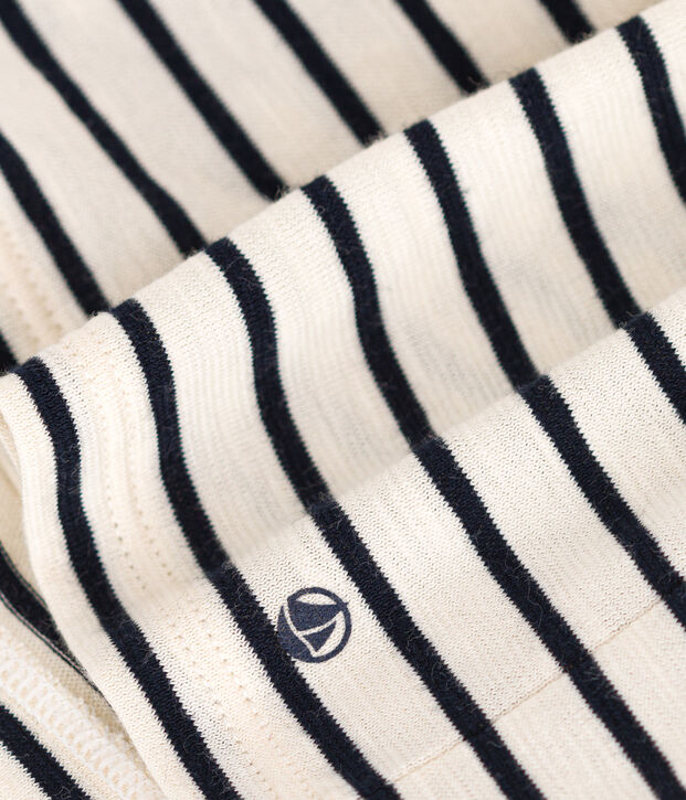 Abito a maniche corte beb&egrave; in jersey fiammato ecru/blu