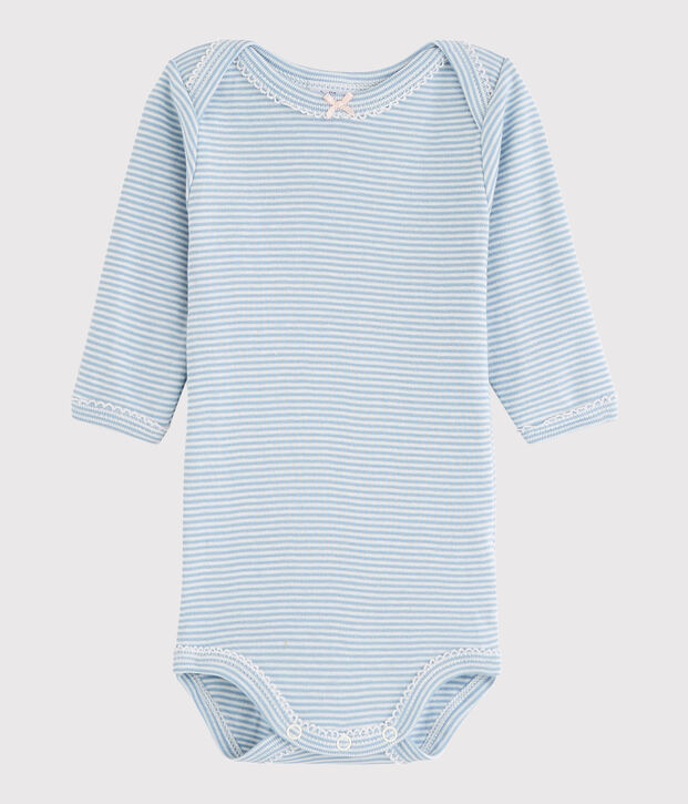 Body manica lunga beb&egrave; femmina blu/bianco