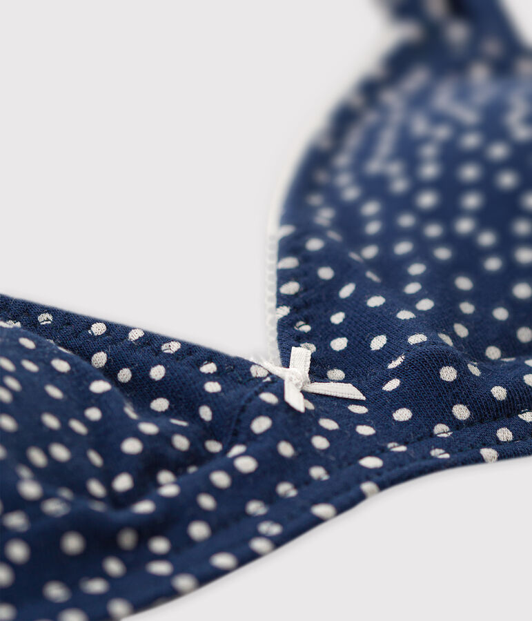 Reggiseno a cuori bambina in cotone ed elastan blu/bianco