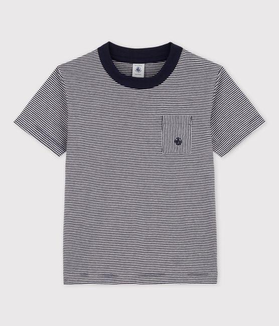 T-shirt maniche corte in cotone bambino blu SMOKING/bianco MARSHMALLOW