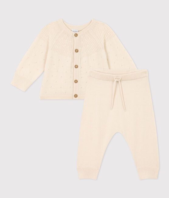Completo in tricot di lana e cotone per bebè ecru AVALANCHE