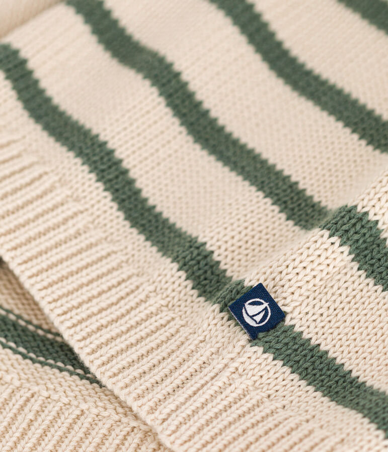 Pullover in cotone beb&egrave; ecru/verde