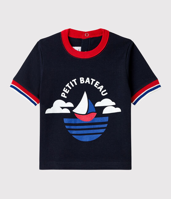 T-shirt maniche corte in cotone bebè maschio blu SMOKING