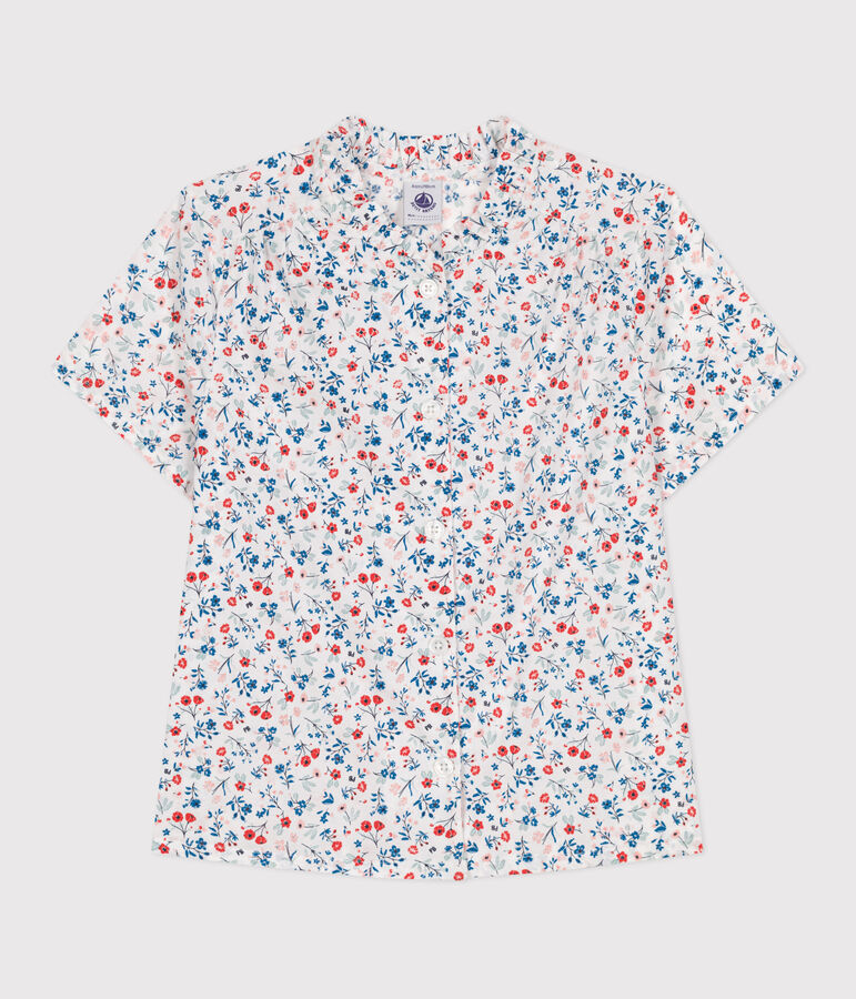 Blusa a maniche corte in cotone a fiori bambina bianco/multicolore