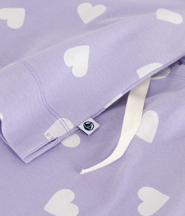 Pigiama donna in cotone a maniche corte e gamba ampia con stampa a cuori viola/bianco