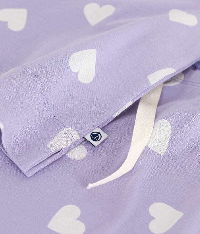 Pigiama donna in cotone a maniche corte e gamba ampia con stampa a cuori viola/bianco