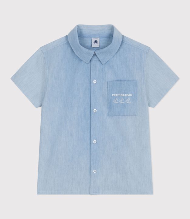 Camicia a maniche corte in cotone bambino blu