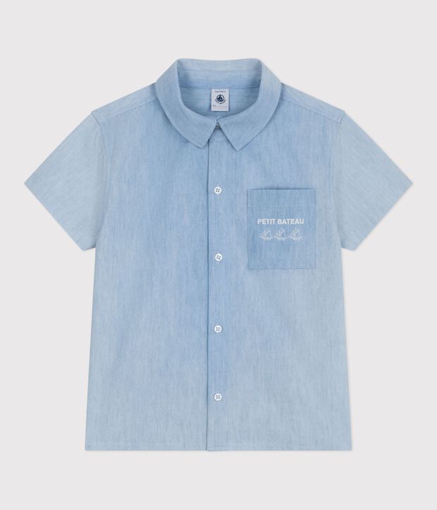 Camicia a maniche corte in cotone bambino blu
