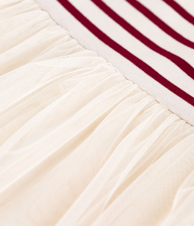 Abito a maniche lunghe in cotone e tulle bambina ecru/rosso