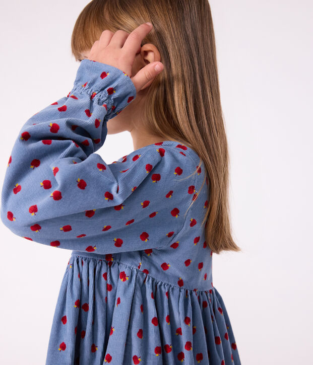 Abito a maniche lunghe in velluto fantasia bambina blu/multicolore