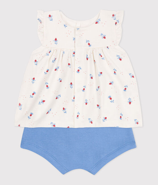 Completo nascita due pezzi in cotone con blusa a volant bianco MARSHMALLOW/bianco MULTICO
