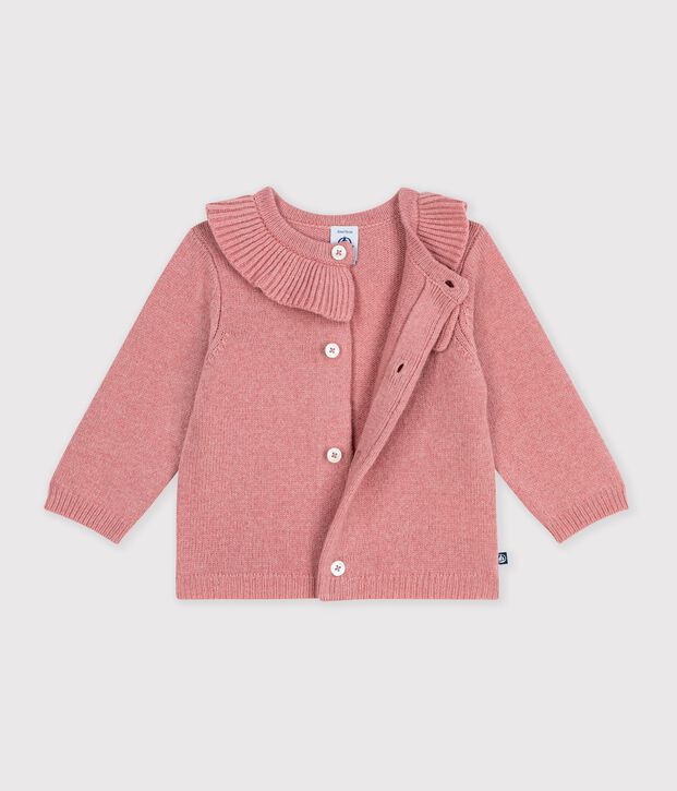 Cardigan in maglia di misto lana e cotone tinta unita con colletto neonato rosa