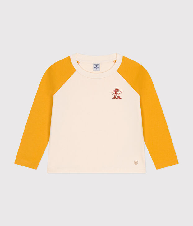 T-shirt a maniche lunghe in cotone bambino ecru/giallo
