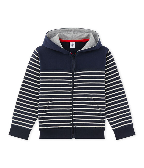 Felpa per bambino con zip a righe blu SMOKING/beige COQUILLE