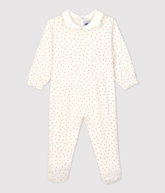 Tutina pigiama bebè a cuoricini in cotone bianco MARSHMALLOW/ PAPAYE
