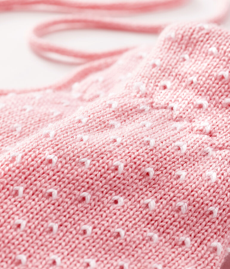 Muffole beb&egrave; unisex foderate in pile rosa/bianco