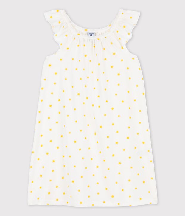 Camicia da notte a manica corta con soli bambina in cotone bianco/giallo