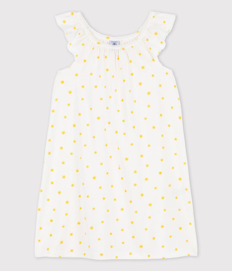 Camicia da notte a manica corta con soli bambina in cotone bianco/giallo