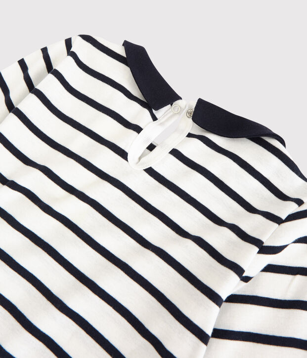 T-shirt bambina a maniche lunghe in cotone bianco/blu