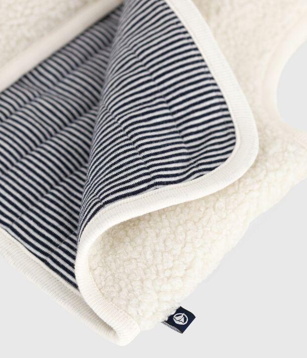 Gil&egrave; senza maniche in cotone millerighe e sherpa neonato ecru/multicolore