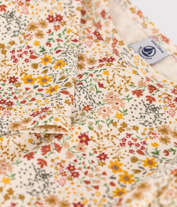 T-shirt a maniche lunghe in tessuto a costine bambina ecru/multicolore